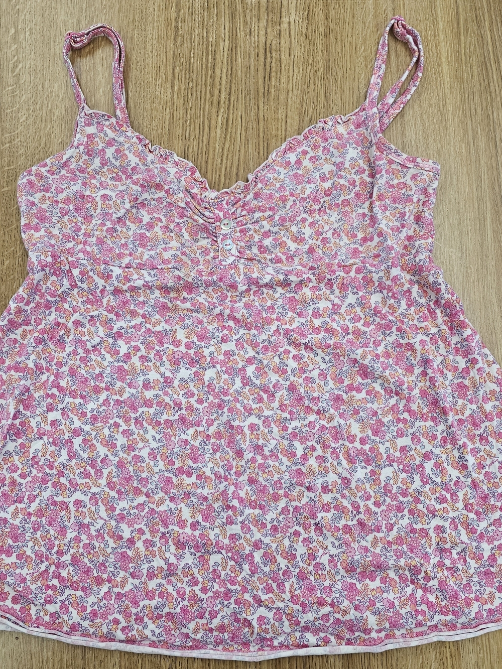 Victoria's Secret Pink Floral Cotton Tank Top Rushed Hem